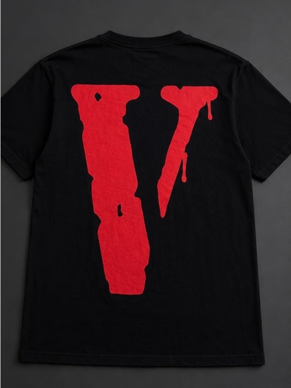 VLONE Black Short Sleeve Tee with Red Drip 'V' Graphic